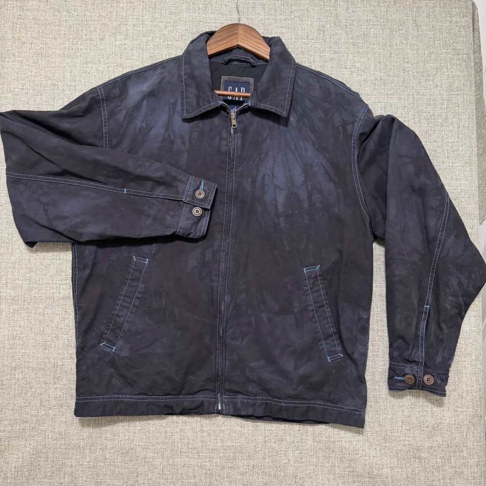 Vintage GAP Mens Canvas Workwear Jacket Navy Tie Dye 90s Y2K Small
